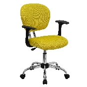 Mid-Back Yellow Mesh Padded Swivel Task Office Chair with Chrome Base and Arms, H-2376-F-YEL-ARMS-GG