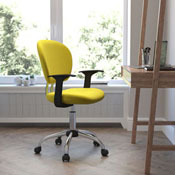 Mid-Back Yellow Mesh Padded Swivel Task Office Chair with Chrome Base and Arms, H-2376-F-YEL-ARMS-GG