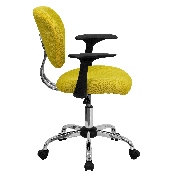 Mid-Back Yellow Mesh Padded Swivel Task Office Chair with Chrome Base and Arms, H-2376-F-YEL-ARMS-GG