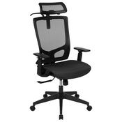 Ergonomic Mesh Office Chair with Synchro-Tilt, Pivot Adjustable Headrest, Lumbar Support, Coat Hanger and Adjustable Arms in Black, H-2809-1KY-BK-GG