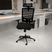 Ergonomic Mesh Office Chair with Synchro-Tilt, Pivot Adjustable Headrest, Lumbar Support, Coat Hanger and Adjustable Arms in Black, H-2809-1KY-BK-GG