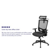 Ergonomic Mesh Office Chair with Synchro-Tilt, Pivot Adjustable Headrest, Lumbar Support, Coat Hanger and Adjustable Arms in Black, H-2809-1KY-BK-GG
