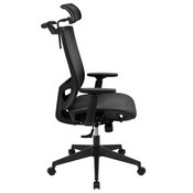 Ergonomic Mesh Office Chair with Synchro-Tilt, Pivot Adjustable Headrest, Lumbar Support, Coat Hanger and Adjustable Arms in Black, H-2809-1KY-BK-GG