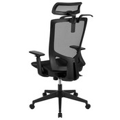 Ergonomic Mesh Office Chair with Synchro-Tilt, Pivot Adjustable Headrest, Lumbar Support, Coat Hanger and Adjustable Arms in Black, H-2809-1KY-BK-GG