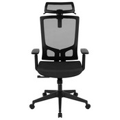 Ergonomic Mesh Office Chair with Synchro-Tilt, Pivot Adjustable Headrest, Lumbar Support, Coat Hanger and Adjustable Arms in Black, H-2809-1KY-BK-GG