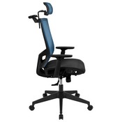 Ergonomic Mesh Office Chair with Synchro-Tilt, Pivot Adjustable Headrest, Lumbar Support, Coat Hanger & Adjustable Arms-Blue/Black, H-2809-1KY-BL-GG