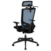 Ergonomic Mesh Office Chair with Synchro-Tilt, Pivot Adjustable Headrest, Lumbar Support, Coat Hanger & Adjustable Arms-Blue/Black, H-2809-1KY-BL-GG