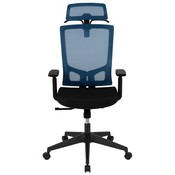Ergonomic Mesh Office Chair with Synchro-Tilt, Pivot Adjustable Headrest, Lumbar Support, Coat Hanger & Adjustable Arms-Blue/Black, H-2809-1KY-BL-GG