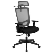 Ergonomic Mesh Office Chair with Synchro-Tilt, Pivot Adjustable Headrest, Lumbar Support, Coat Hanger & Adjustable Arms-Gray/Black, H-2809-1KY-GY-GG