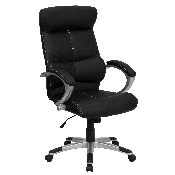 High Back Black LeatherSoft Executive Swivel Office Chair with Curved Headrest and White Line Stitching, H-9637L-1C-HIGH-GG