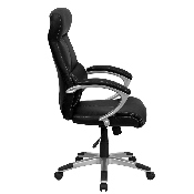 High Back Black LeatherSoft Executive Swivel Office Chair with Curved Headrest and White Line Stitching, H-9637L-1C-HIGH-GG