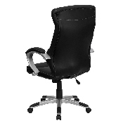 High Back Black LeatherSoft Executive Swivel Office Chair with Curved Headrest and White Line Stitching, H-9637L-1C-HIGH-GG