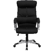 High Back Black LeatherSoft Executive Swivel Office Chair with Curved Headrest and White Line Stitching, H-9637L-1C-HIGH-GG