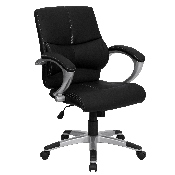 Mid-Back Black LeatherSoft Contemporary Swivel Manager's Office Chair with Arms, H-9637L-2-MID-GG