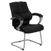 Black LeatherSoft Executive Side Reception Chair with Silver Sled Base, H-9637L-3-SIDE-GG