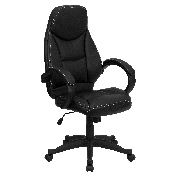 High Back Black LeatherSoft Contemporary Executive Swivel Ergonomic Office Chair with Curved Back and Loop Arms, H-HLC-0005-HIGH-1B-GG