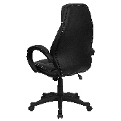 High Back Black LeatherSoft Contemporary Executive Swivel Ergonomic Office Chair with Curved Back and Loop Arms, H-HLC-0005-HIGH-1B-GG