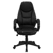 High Back Black LeatherSoft Contemporary Executive Swivel Ergonomic Office Chair with Curved Back and Loop Arms, H-HLC-0005-HIGH-1B-GG