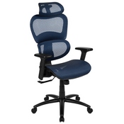 Ergonomic Mesh Office Chair with 2-to-1 Synchro-Tilt, Adjustable Headrest, Lumbar Support, and Adjustable Pivot Arms in Blue, H-LC-1388F-1K-BL-GG