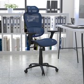 Ergonomic Mesh Office Chair with 2-to-1 Synchro-Tilt, Adjustable Headrest, Lumbar Support, and Adjustable Pivot Arms in Blue, H-LC-1388F-1K-BL-GG