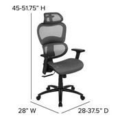Ergonomic Mesh Office Chair with 2-to-1 Synchro-Tilt, Adjustable Headrest, Lumbar Support, and Adjustable Pivot Arms in Gray, H-LC-1388F-1K-GY-GG