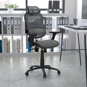 Ergonomic Mesh Office Chair with 2-to-1 Synchro-Tilt, Adjustable Headrest, Lumbar Support, and Adjustable Pivot Arms in Gray, H-LC-1388F-1K-GY-GG