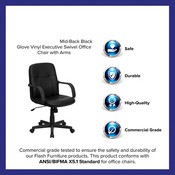 Mid-Back Black Glove Vinyl Executive Swivel Office Chair with Arms, H8020-GG