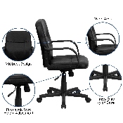 Mid-Back Black Glove Vinyl Executive Swivel Office Chair with Arms, H8020-GG