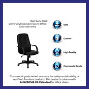 High Back Black Glove Vinyl Executive Swivel Office Chair with Arms, H8021-GG