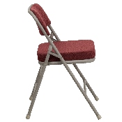 HERCULES Series Premium Curved Triple Braced & Double Hinged Burgundy Fabric Metal Folding Chair, HA-MC320AF-BG-GG