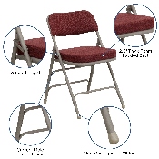 HERCULES Series Premium Curved Triple Braced & Double Hinged Burgundy Fabric Metal Folding Chair, HA-MC320AF-BG-GG