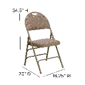 HERCULES Series Ultra-Premium Triple Braced Beige Fabric Metal Folding Chair with Easy-Carry Handle, HA-MC705AF-3-BGE-GG