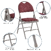 HERCULES Series Ultra-Premium Triple Braced Burgundy Fabric Metal Folding Chair with Easy-Carry Handle, HA-MC705AF-3-BY-GG