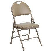 HERCULES Series Ultra-Premium Triple Braced Beige Vinyl Metal Folding Chair with Easy-Carry Handle, HA-MC705AV-3-BGE-GG