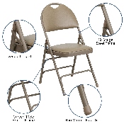 HERCULES Series Ultra-Premium Triple Braced Beige Vinyl Metal Folding Chair with Easy-Carry Handle, HA-MC705AV-3-BGE-GG