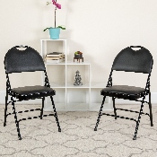 HERCULES Series Ultra-Premium Triple Braced Black Vinyl Metal Folding Chair with Easy-Carry Handle, HA-MC705AV-3-BK-GG