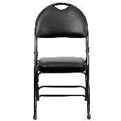HERCULES Series Ultra-Premium Triple Braced Black Vinyl Metal Folding Chair with Easy-Carry Handle, HA-MC705AV-3-BK-GG