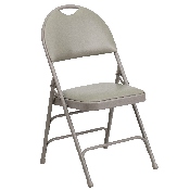 HERCULES Series Ultra-Premium Triple Braced Gray Vinyl Metal Folding Chair with Easy-Carry Handle, HA-MC705AV-3-GY-GG