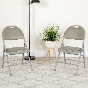 HERCULES Series Ultra-Premium Triple Braced Gray Vinyl Metal Folding Chair with Easy-Carry Handle, HA-MC705AV-3-GY-GG