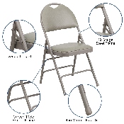 HERCULES Series Ultra-Premium Triple Braced Gray Vinyl Metal Folding Chair with Easy-Carry Handle, HA-MC705AV-3-GY-GG