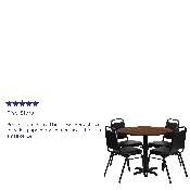 36'' Round Walnut Laminate Table Set with X-Base and 4 Black Trapezoidal Back Banquet Chairs, HDBF1004-GG