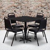 36'' Square Black Laminate Table Set with X-Base and 4 Black Trapezoidal Back Banquet Chairs, HDBF1009-GG