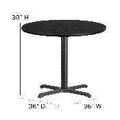 36'' Round Black Laminate Table Set with X-Base and 4 Ladder Back Metal Chairs - Black Vinyl Seat, HDBF1029-GG