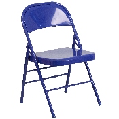 HERCULES COLORBURST Series Cobalt Blue Triple Braced & Double Hinged Metal Folding Chair, HF3-BLUE-GG