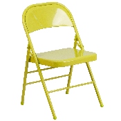HERCULES COLORBURST Series Twisted Citron Triple Braced & Double Hinged Metal Folding Chair, HF3-CITRON-GG