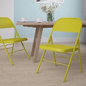 HERCULES COLORBURST Series Twisted Citron Triple Braced & Double Hinged Metal Folding Chair, HF3-CITRON-GG