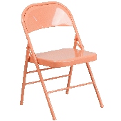 HERCULES COLORBURST Series Sedona Coral Triple Braced & Double Hinged Metal Folding Chair, HF3-CORAL-GG