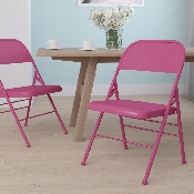 HERCULES COLORBURST Series Shockingly Fuchsia Triple Braced & Double Hinged Metal Folding Chair, HF3-FUCHSIA-GG