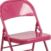 HERCULES COLORBURST Series Shockingly Fuchsia Triple Braced & Double Hinged Metal Folding Chair, HF3-FUCHSIA-GG