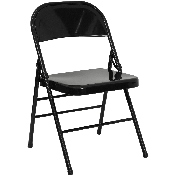 HERCULES Series Triple Braced & Double Hinged Black Metal Folding Chair, HF3-MC-309AS-BK-GG